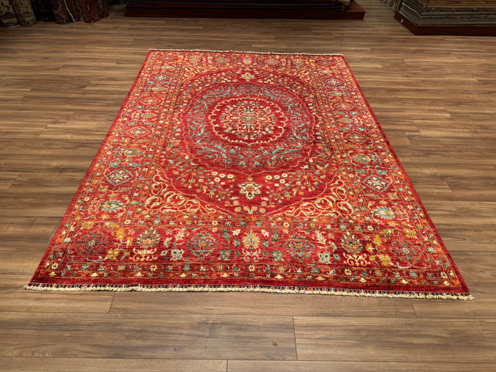 Heriz Original Hand Woven Red Vegetable Dyed Wool Carpet 211x293 6.18 Square Meters - 7x10 ft