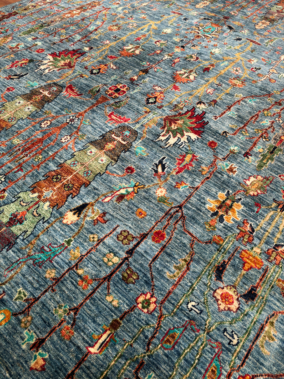 Hayat Ağacı Orijinal El Dokuması Mavi Kök Boya Yün Halı 211x290 6.12 Metrekare - 7x10 ft