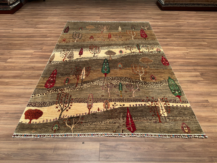 Sultani Tree Patterned Original Hand Woven Beige Vegetable Dyed Wool Carpet 206x302 6.22 Square Meters - 6x9 ft