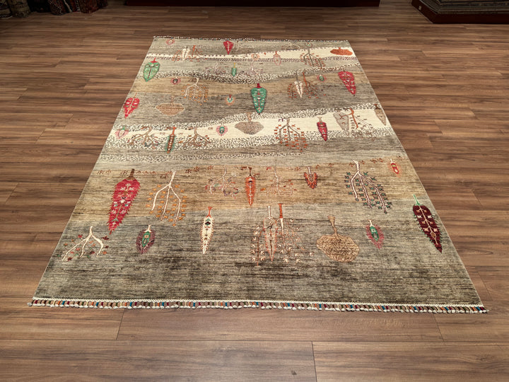 Sultani Tree Patterned Original Hand Woven Beige Vegetable Dyed Wool Carpet 206x302 6.22 Square Meters - 6x9 ft