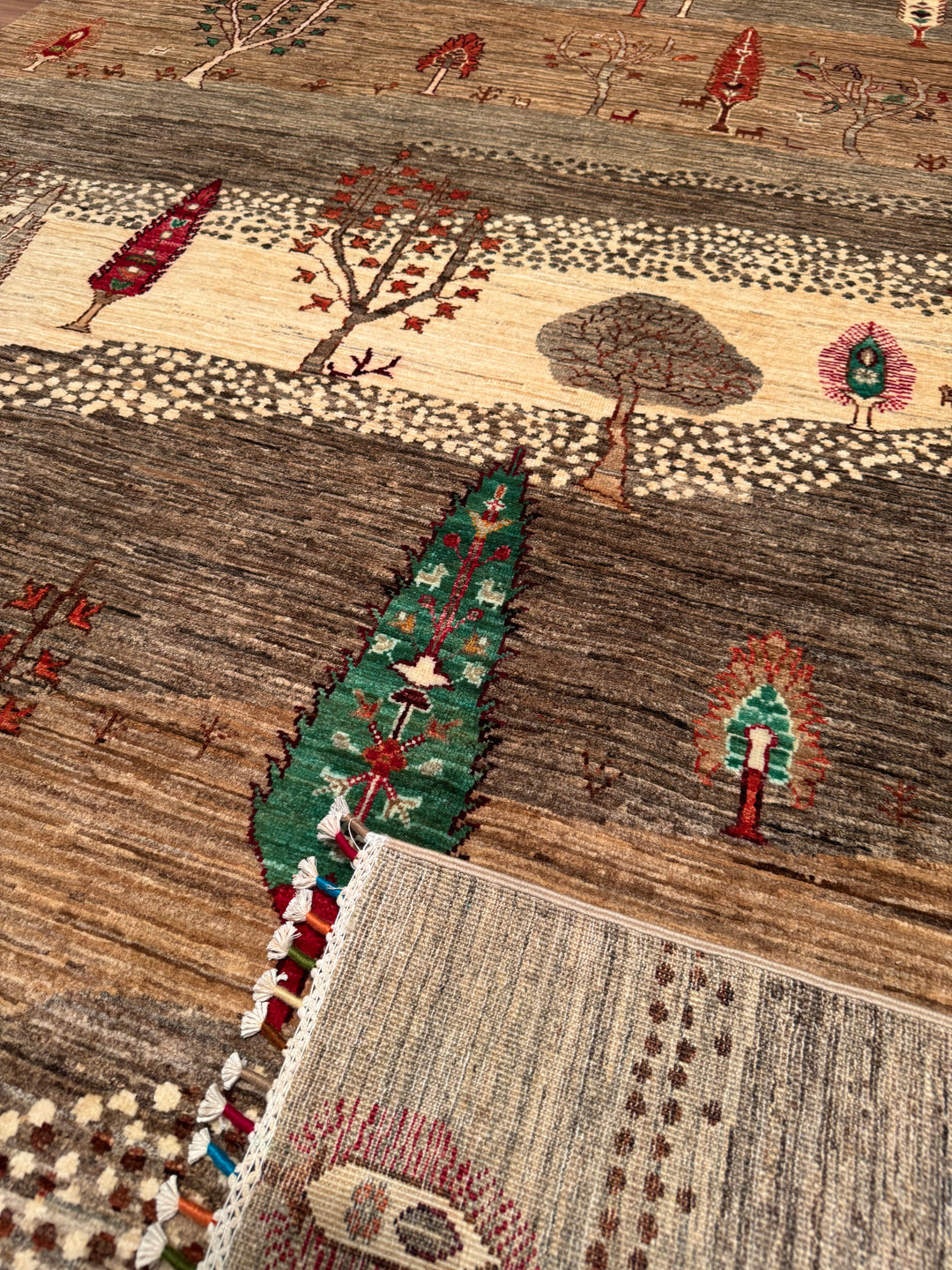 Sultani Tree Patterned Original Hand Woven Beige Vegetable Dyed Wool Carpet 206x302 6.22 Square Meters - 6x9 ft