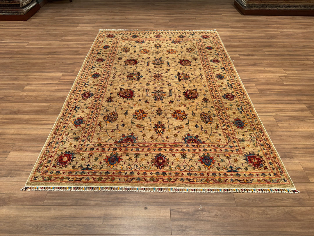 Sultani Binbirgece Orjinal El Dokuması Bej Kök Boya Yün Halı 205x300 6.15 Metrekare - 6x10 ft