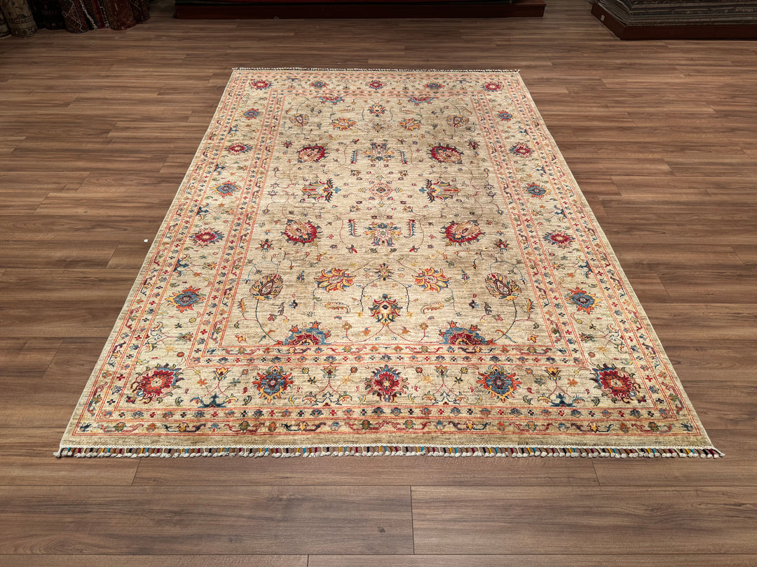 Sultani Binbirgece Original Hand Woven Beige Vegetable Dyed Wool Carpet 205x300 6.15 Square Meters - 6x10 ft