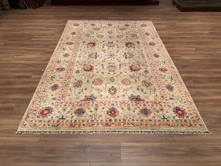 Sultani Binbirgece Orjinal El Dokuması Bej Kök Boya Yün Halı 205x300 6.15 Metrekare - 6x10 ft