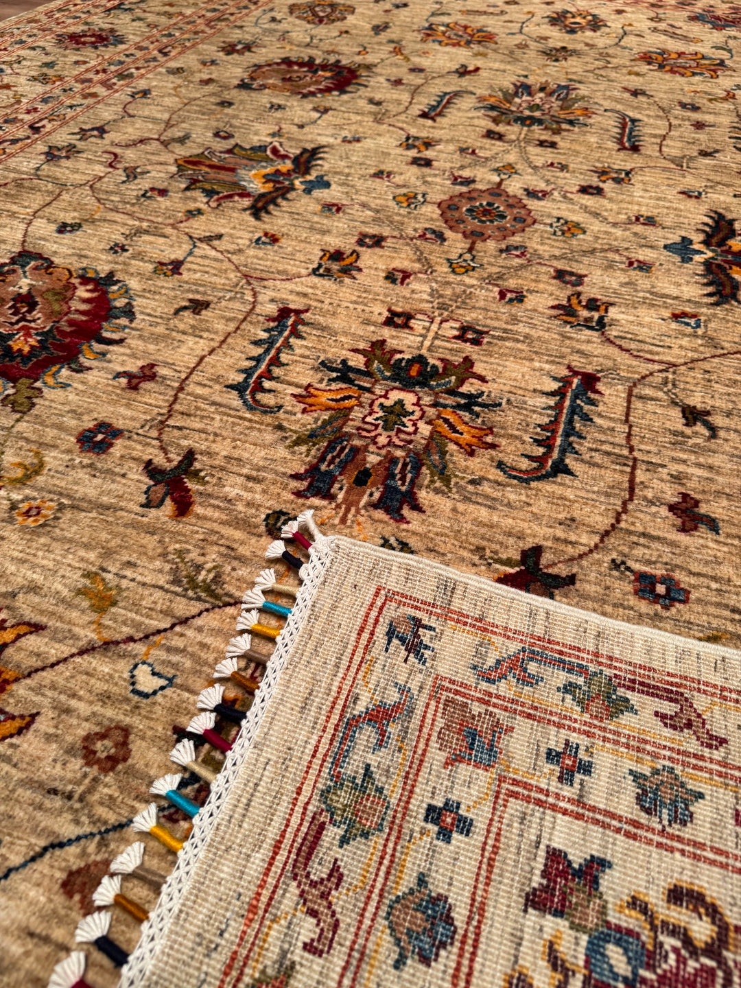 Sultani Binbirgece Original Hand Woven Beige Vegetable Dyed Wool Carpet 205x300 6.15 Square Meters - 6x10 ft