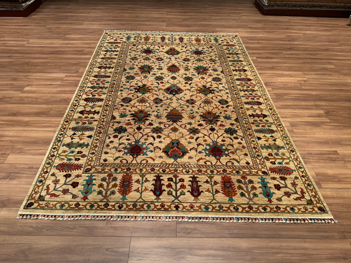 Sultani Binbirgece Original Hand Woven Beige Vegetable Dyed Wool Carpet 213x308 6.56 Square Meters - 6x10 ft