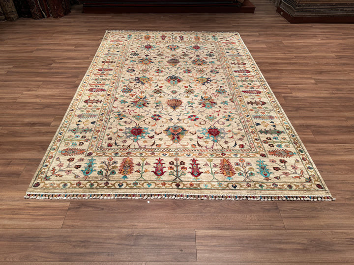 Sultani Binbirgece Orjinal El Dokuması Bej Kök Boya Yün Halı 213x308 6.56 Metrekare - 6x10 ft