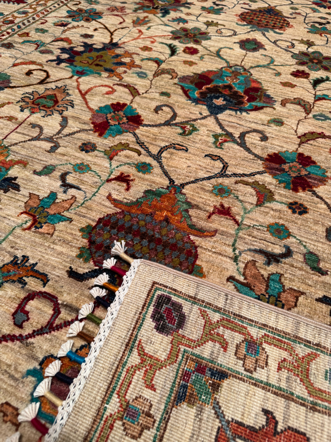 Sultani Binbirgece Original Hand Woven Beige Vegetable Dyed Wool Carpet 213x308 6.56 Square Meters - 6x10 ft