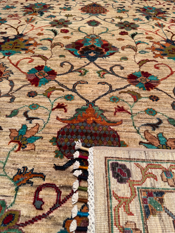 Sultani Binbirgece Original Hand Woven Beige Vegetable Dyed Wool Carpet 213x308 6.56 Square Meters - 6x10 ft