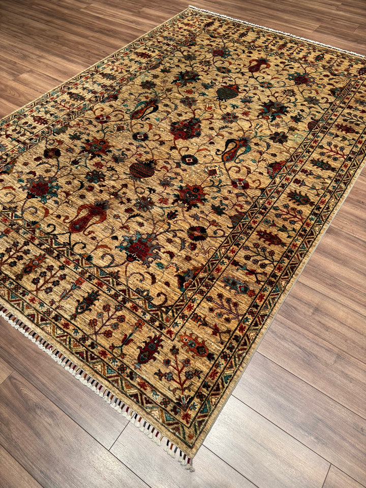 Sultani Binbirgece Original Hand-Woven Beige Vegetable Dyed Wool Carpet 204x292 5.96 Square Meters - 7x10 ft