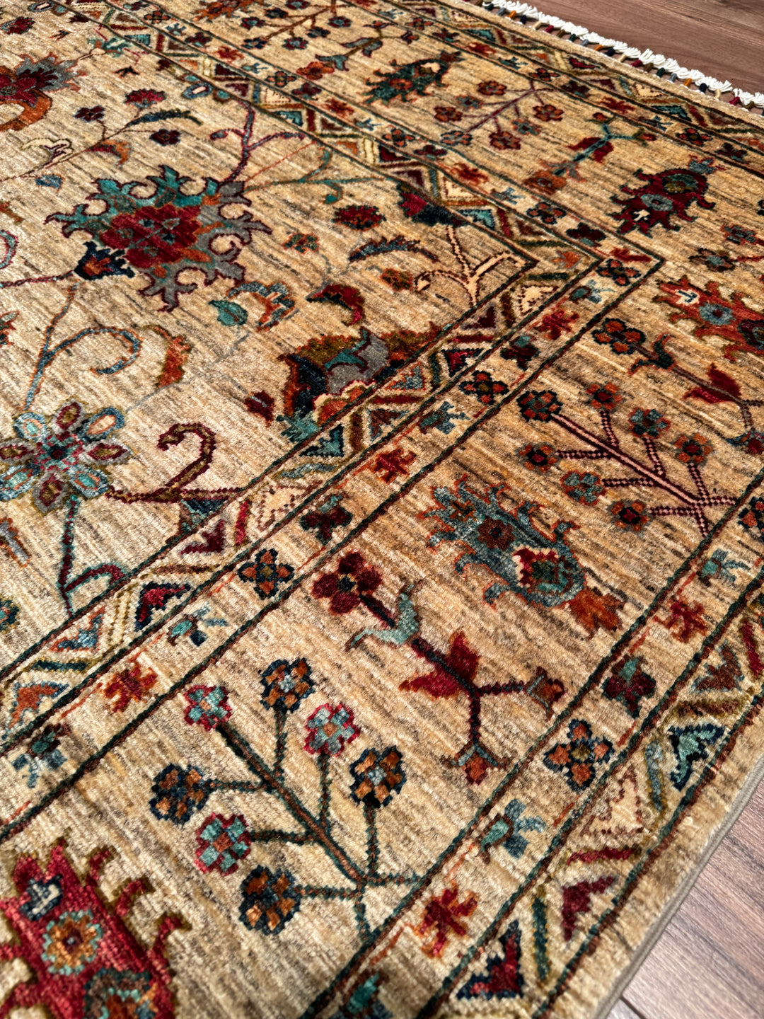 Sultani Binbirgece Original Hand-Woven Beige Vegetable Dyed Wool Carpet 204x292 5.96 Square Meters - 7x10 ft