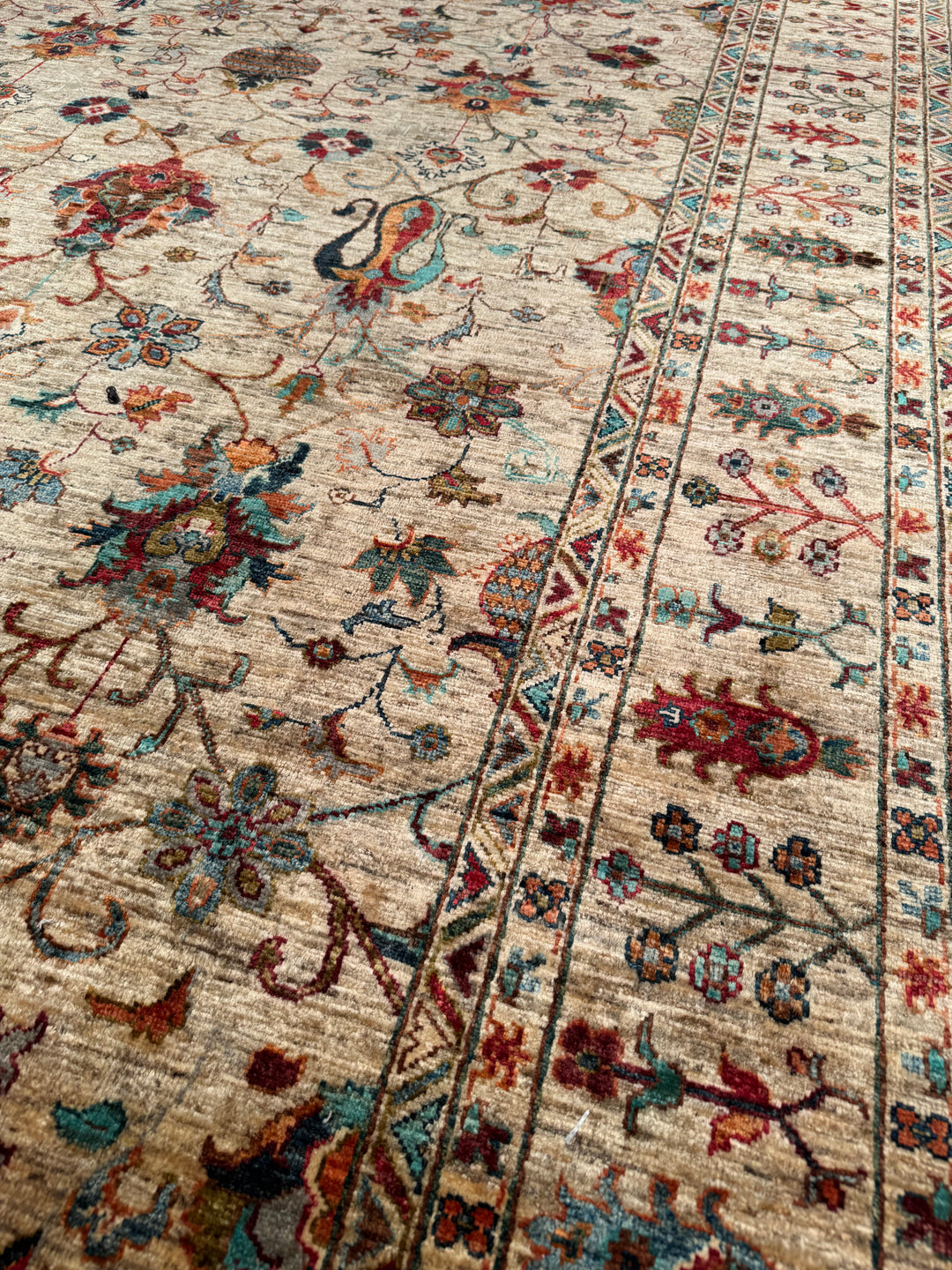 Sultani Binbirgece Original Hand-Woven Beige Vegetable Dyed Wool Carpet 204x292 5.96 Square Meters - 7x10 ft