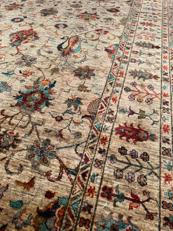 Sultani Binbirgece Original Hand-Woven Beige Vegetable Dyed Wool Carpet 204x292 5.96 Square Meters - 7x10 ft