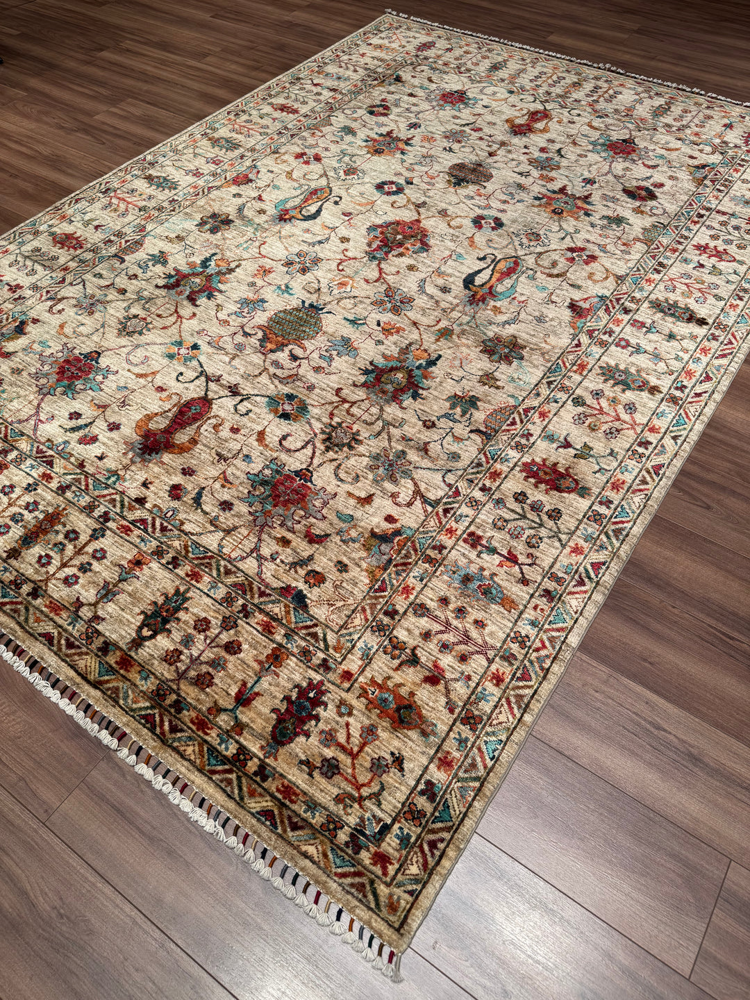 Sultani Binbirgece Original Hand-Woven Beige Vegetable Dyed Wool Carpet 204x292 5.96 Square Meters - 7x10 ft