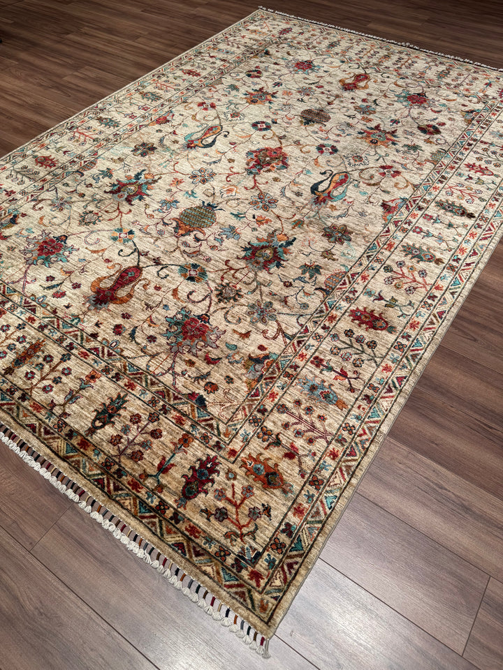 Sultani Binbirgece Original Hand-Woven Beige Vegetable Dyed Wool Carpet 204x292 5.96 Square Meters - 7x10 ft