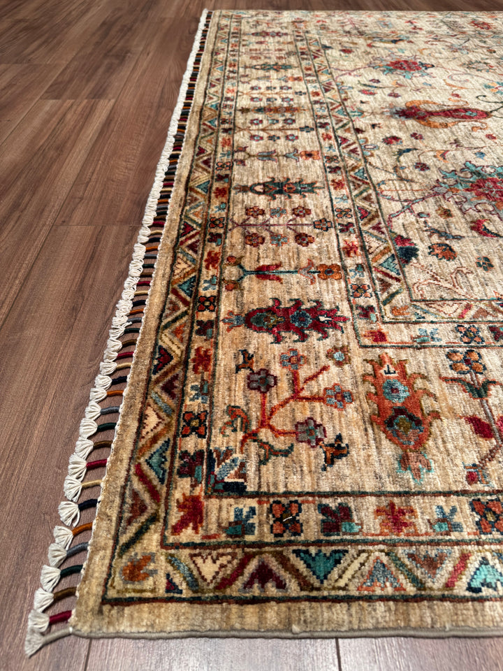 Sultani Binbirgece Original Hand-Woven Beige Vegetable Dyed Wool Carpet 204x292 5.96 Square Meters - 7x10 ft