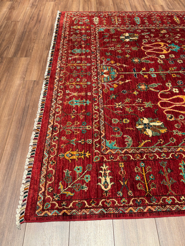 Sultani Çiçekli Orijinal El Dokuması Kırmızı Kök Boya Yün Halı 206x304 6.26 Metrekare - 7x10 ft