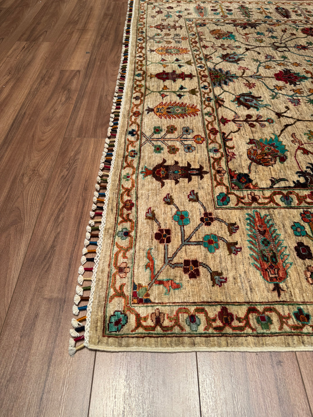 Sultani Floral Original Hand Woven Beige Vegetable Dyed Wool Carpet 210x295 6.20 Square Meters - 6x10 ft