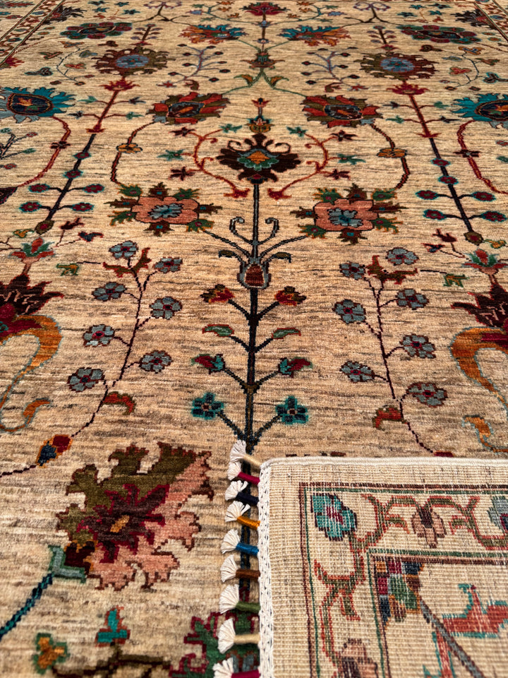 Sultani Floral Original Hand Woven Beige Vegetable Dyed Wool Carpet 210x295 6.20 Square Meters - 6x10 ft