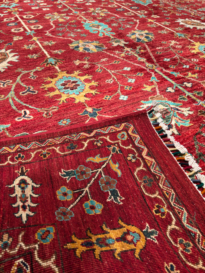 Sultani Çiçekli Orijinal El Dokuması Kırmızı Kök Boya Yün Halı 206x304 6.26 Metrekare - 7x10 ft