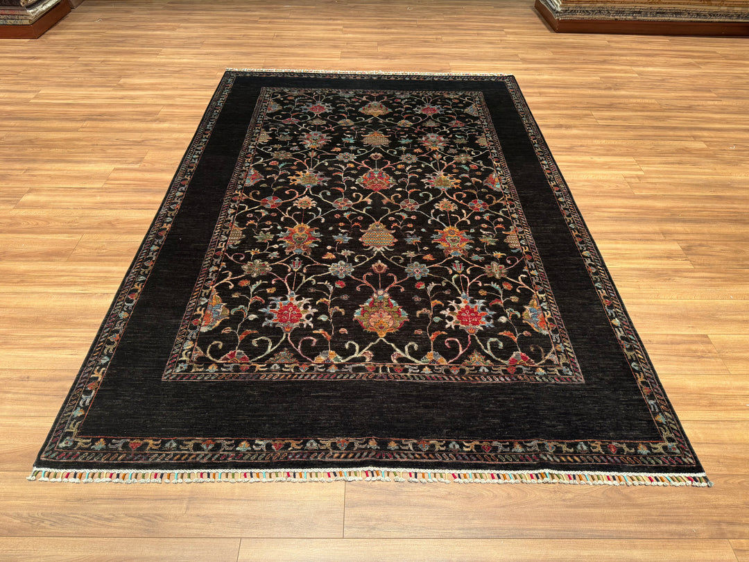 Sultani Binbirgece Original Hand Woven Black Vegetable Dyed Wool Carpet 208x301 6.26 Square Meters - 6x10 ft