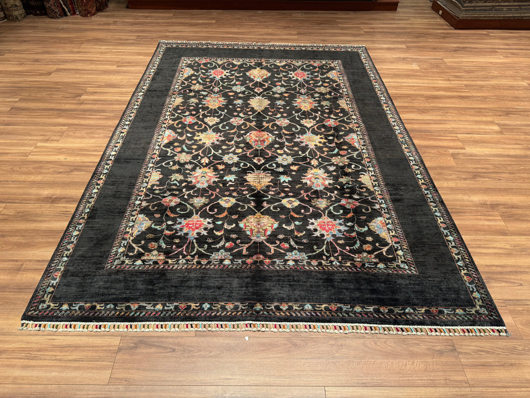 Sultani Binbirgece Original Hand Woven Black Vegetable Dyed Wool Carpet 208x301 6.26 Square Meters - 6x10 ft