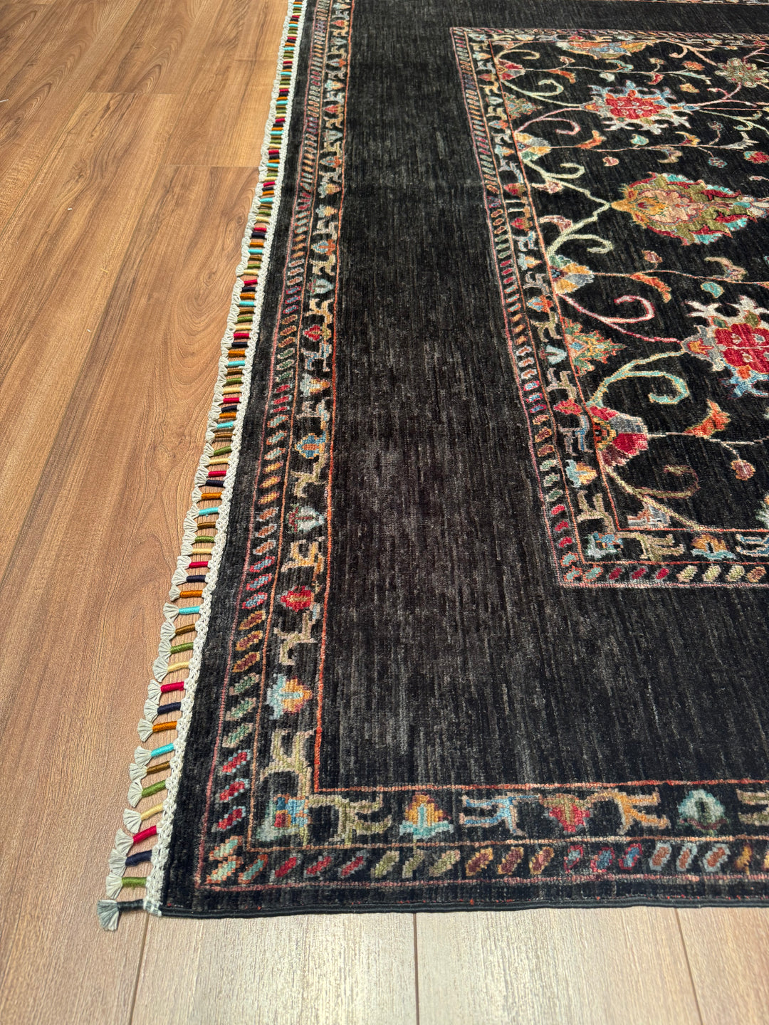 Sultani Binbirgece Original Hand Woven Black Vegetable Dyed Wool Carpet 208x301 6.26 Square Meters - 6x10 ft