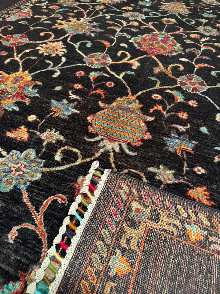 Sultani Binbirgece Original Hand Woven Black Vegetable Dyed Wool Carpet 208x301 6.26 Square Meters - 6x10 ft