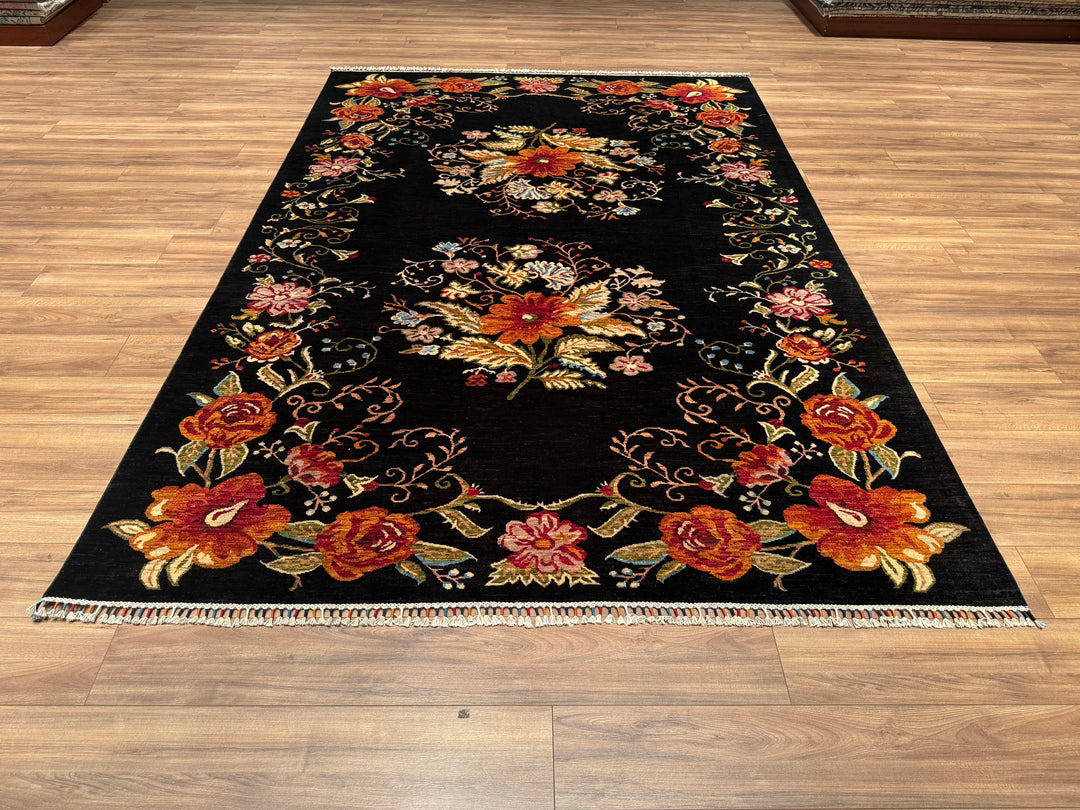 Karabakh Original Hand Woven Black Vegetable Dyed Wool Carpet 213x308 6.56 Square Meters -7x10 ft