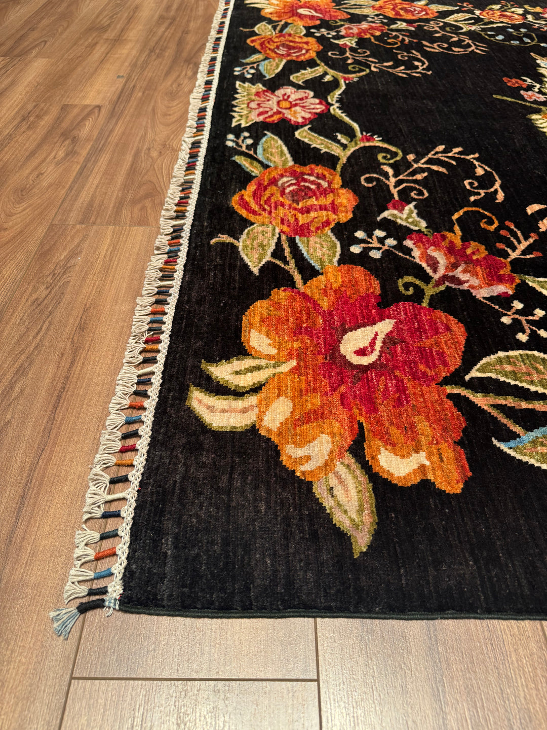 Karabakh Original Hand Woven Black Vegetable Dyed Wool Carpet 213x308 6.56 Square Meters -7x10 ft