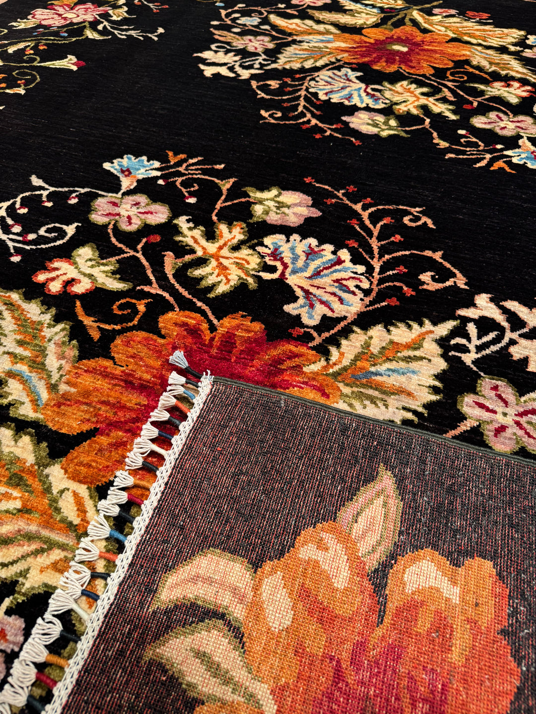 Karabakh Original Hand Woven Black Vegetable Dyed Wool Carpet 213x308 6.56 Square Meters -7x10 ft