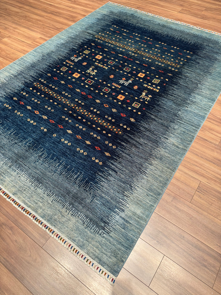 Khorjin Original Hand-Woven Blue Vegetable Dyed Wool Carpet 206x286 5.89 Square Meters - 7x10 ft