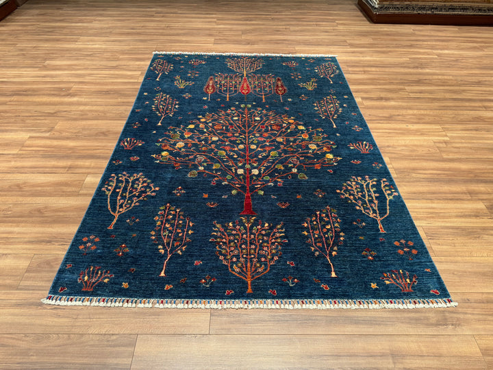 Sultani Tree of Life Original Hand Woven Blue Vegetable Dyed Wool Carpet 174x250 4.35 Square Meters - 5x6 ft