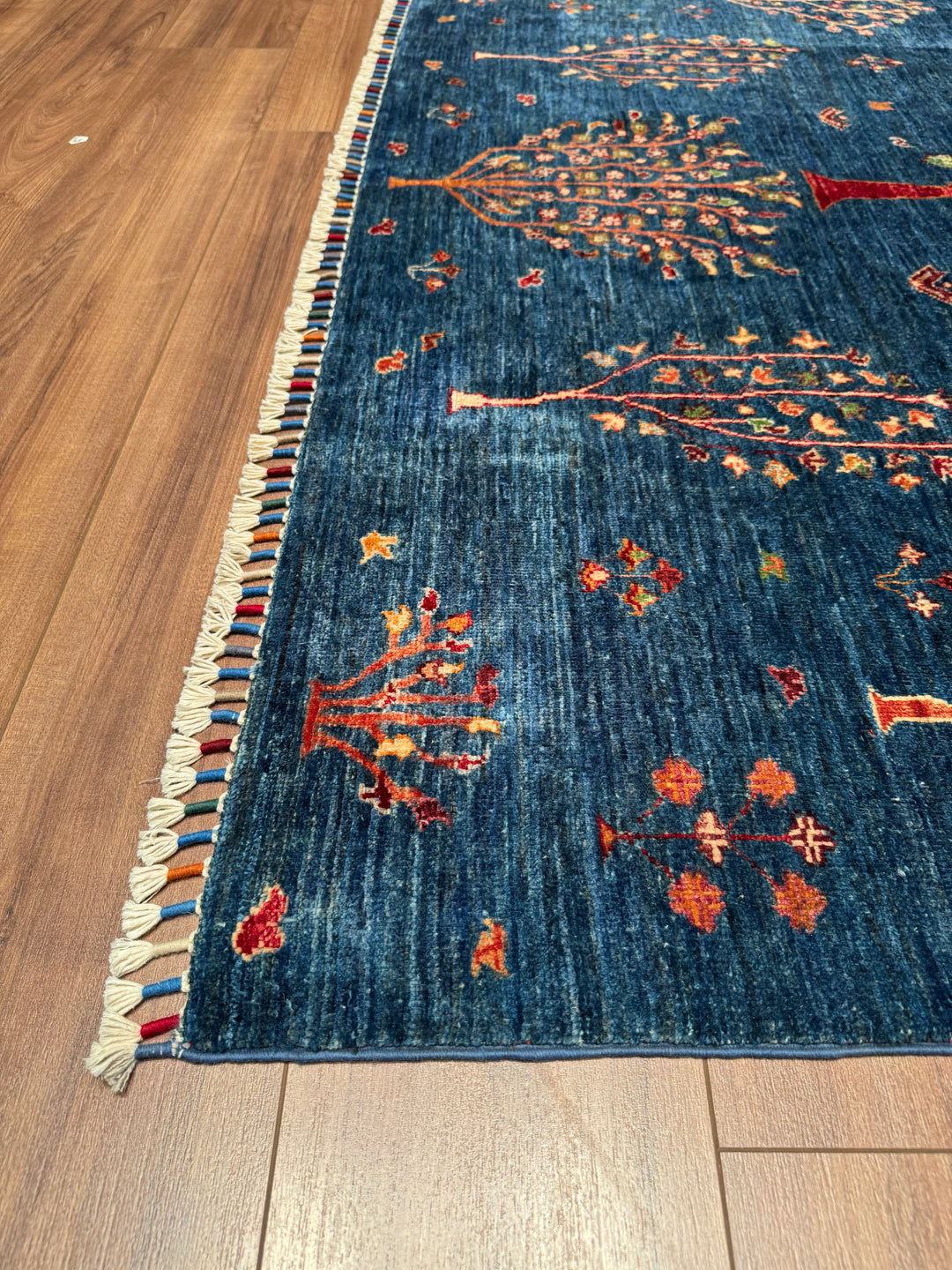 Sultani Tree of Life Original Hand Woven Blue Vegetable Dyed Wool Carpet 174x250 4.35 Square Meters - 5x6 ft