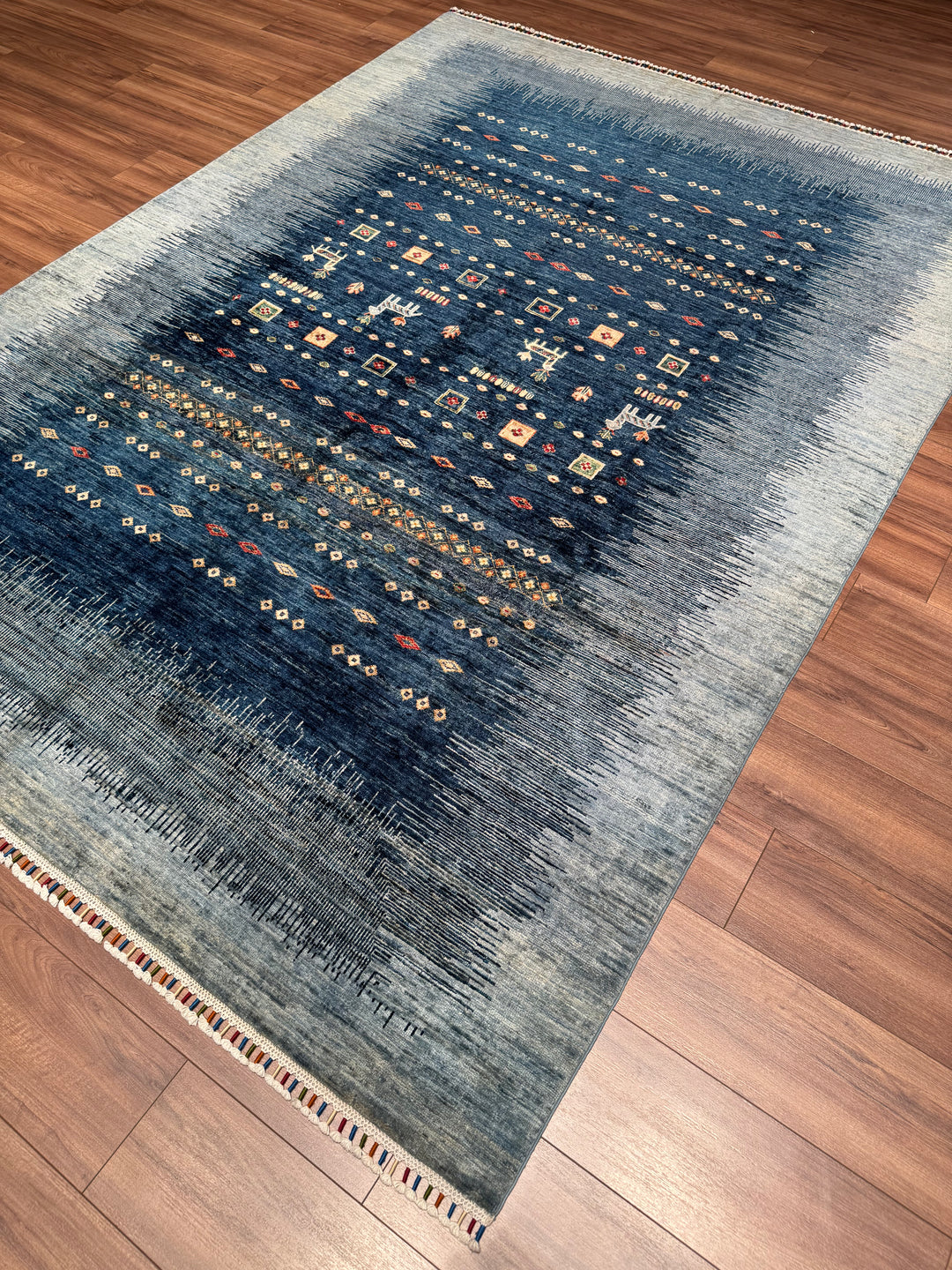Khorjin Original Hand-Woven Blue Vegetable Dyed Wool Carpet 206x286 5.89 Square Meters - 7x10 ft