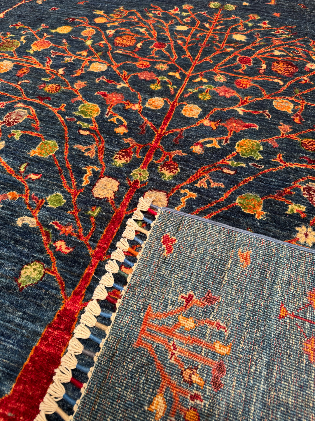 Sultani Tree of Life Original Hand Woven Blue Vegetable Dyed Wool Carpet 174x250 4.35 Square Meters - 5x6 ft