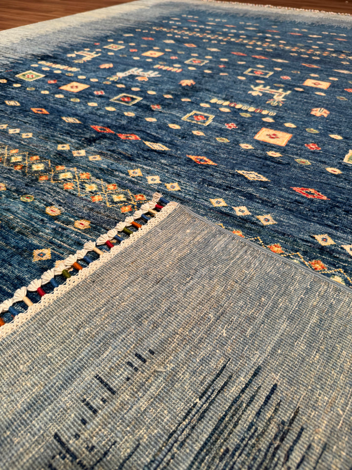 Khorjin Original Hand-Woven Blue Vegetable Dyed Wool Carpet 206x286 5.89 Square Meters - 7x10 ft