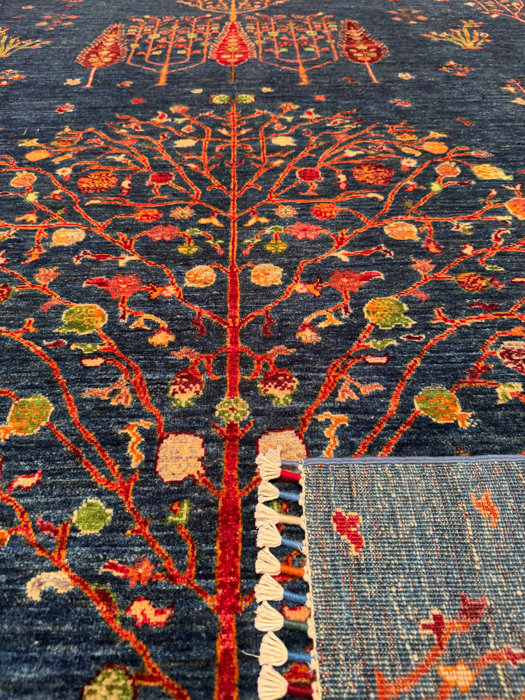 Sultani Tree of Life Original Hand Woven Blue Vegetable Dyed Wool Carpet 174x250 4.35 Square Meters - 5x6 ft