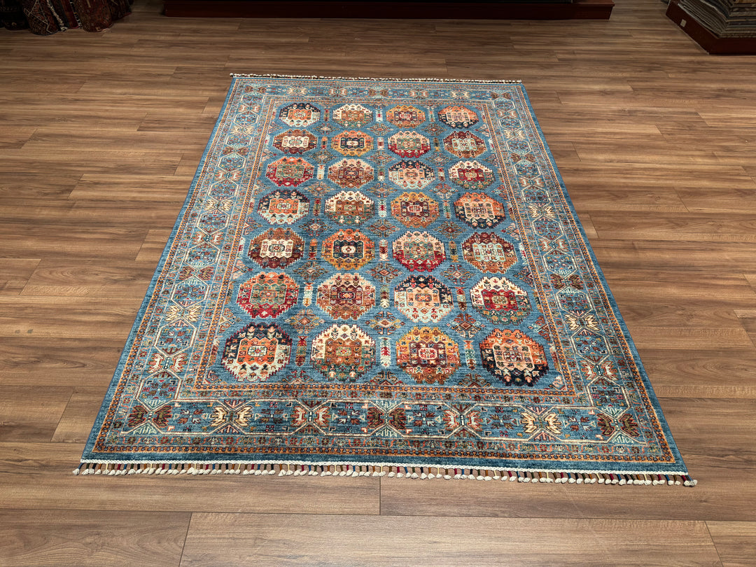 Veziri Original Hand Woven Blue Vegetable Dyed Wool Carpet 173x241 4.17 Square Meters - 6x9 ft