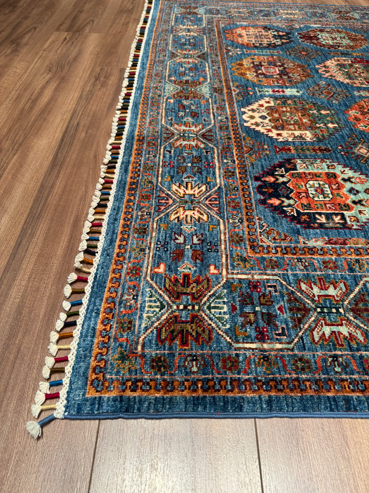 Veziri Original Hand Woven Blue Vegetable Dyed Wool Carpet 173x241 4.17 Square Meters - 6x9 ft