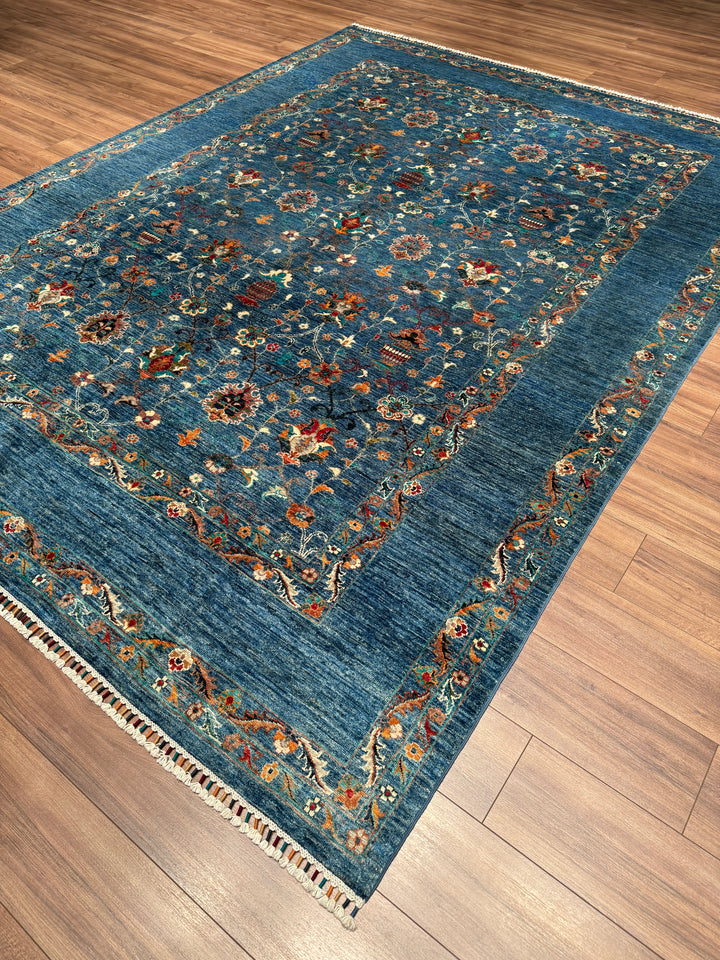 Sultani Binbirgece Orijinal El Dokuması Mavi Kök Boya Yün Halı 249x323 8.04 Metrekare - 8x10 ft