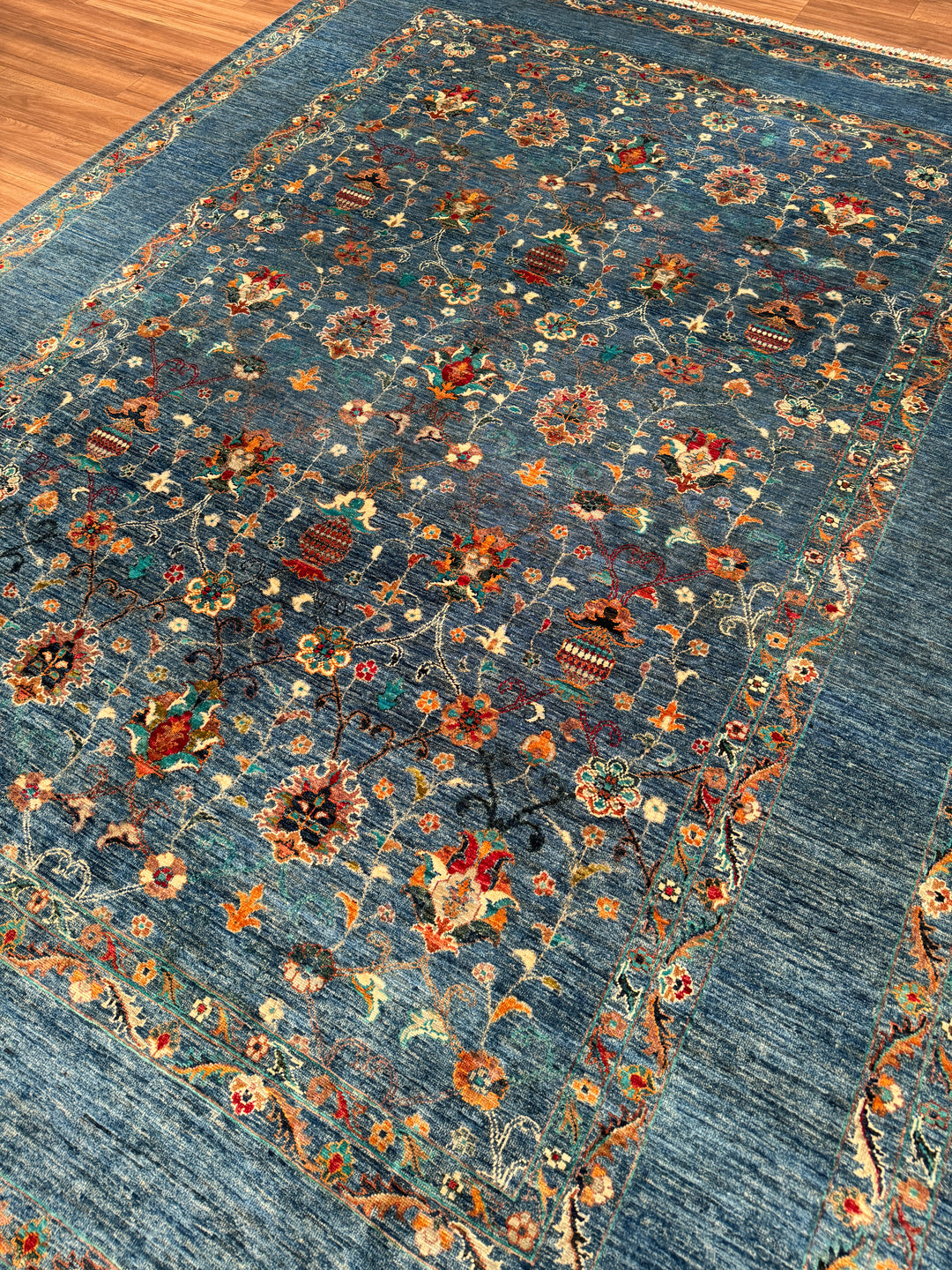 Sultani Binbirgece Orijinal El Dokuması Mavi Kök Boya Yün Halı 249x323 8.04 Metrekare - 8x10 ft