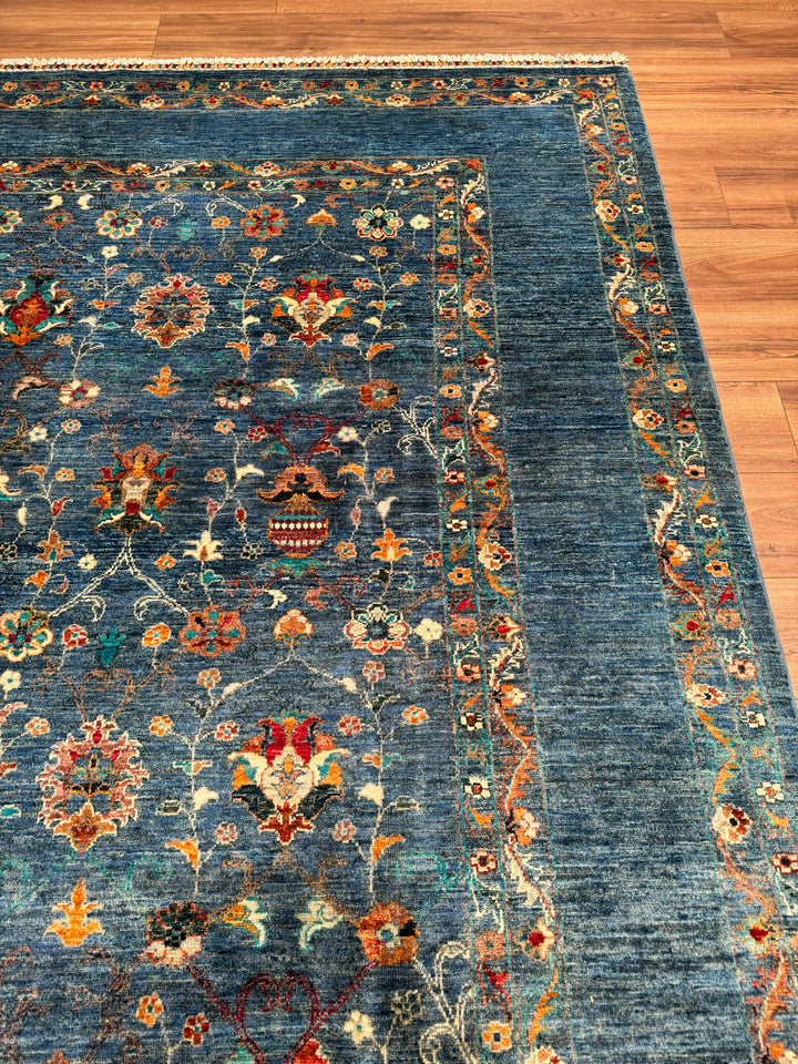 Sultani Binbirgece Orijinal El Dokuması Mavi Kök Boya Yün Halı 249x323 8.04 Metrekare - 8x10 ft