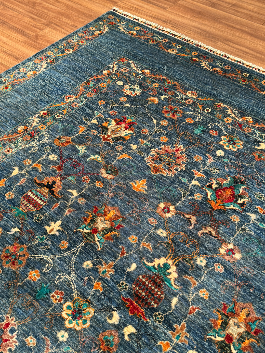 Sultani Binbirgece Orijinal El Dokuması Mavi Kök Boya Yün Halı 249x323 8.04 Metrekare - 8x10 ft