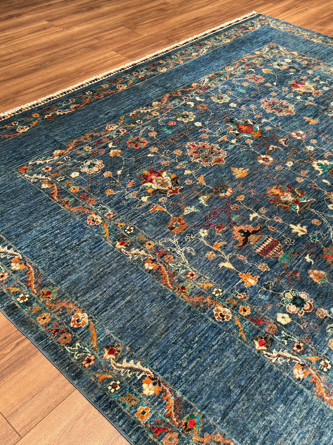 Sultani Binbirgece Orijinal El Dokuması Mavi Kök Boya Yün Halı 249x323 8.04 Metrekare - 8x10 ft