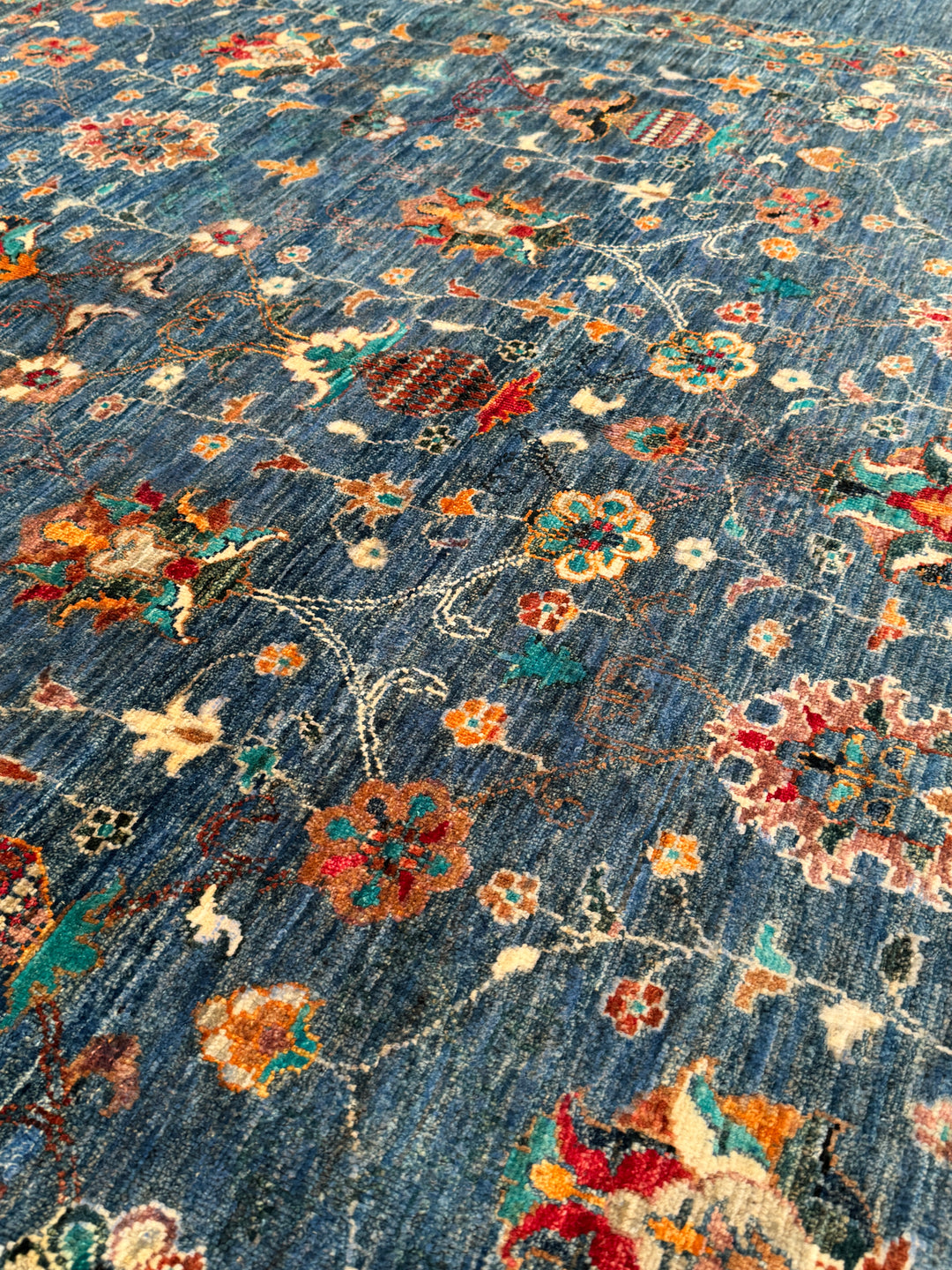 Sultani Binbirgece Orijinal El Dokuması Mavi Kök Boya Yün Halı 249x323 8.04 Metrekare - 8x10 ft