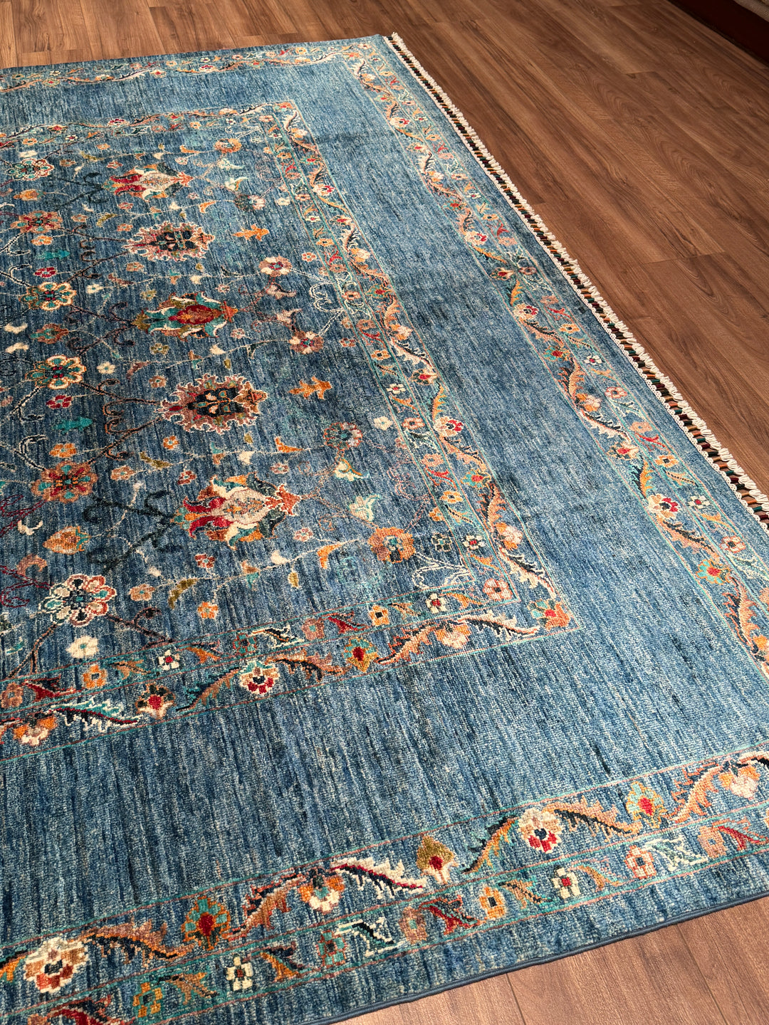 Sultani Binbirgece Orijinal El Dokuması Mavi Kök Boya Yün Halı 249x323 8.04 Metrekare - 8x10 ft