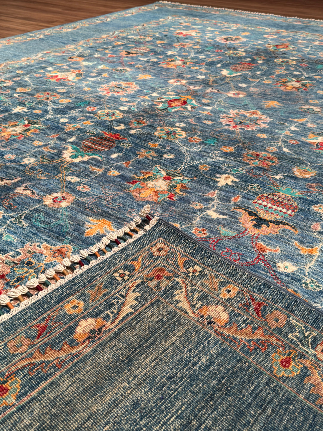 Sultani Binbirgece Orijinal El Dokuması Mavi Kök Boya Yün Halı 249x323 8.04 Metrekare - 8x10 ft