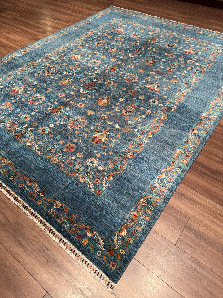 Sultani Binbirgece Orijinal El Dokuması Mavi Kök Boya Yün Halı 249x323 8.04 Metrekare - 8x10 ft