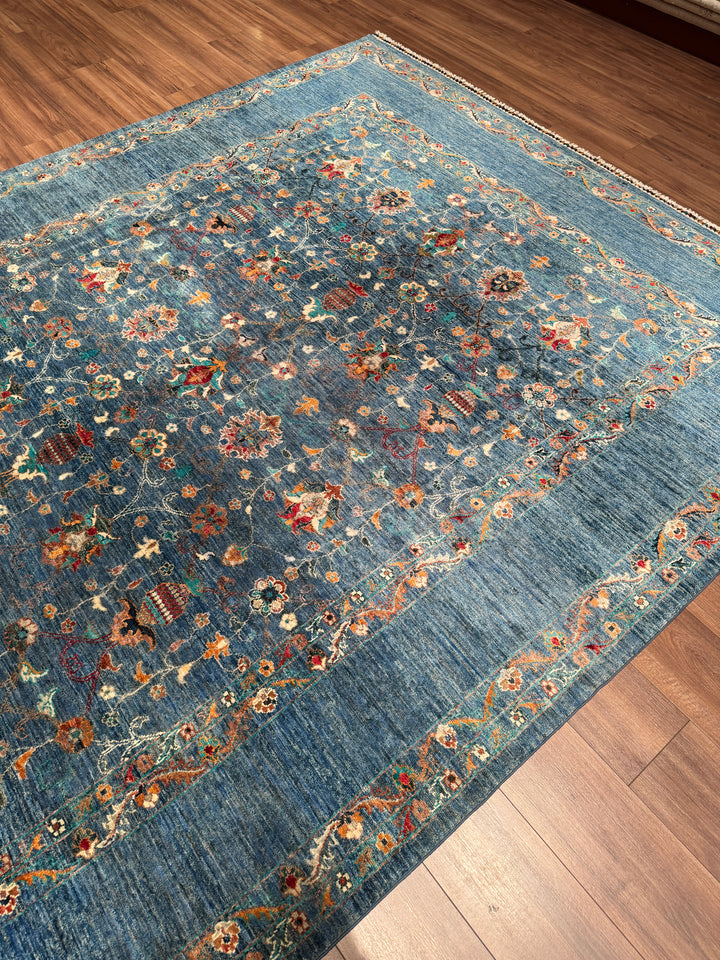 Sultani Binbirgece Orijinal El Dokuması Mavi Kök Boya Yün Halı 249x323 8.04 Metrekare - 8x10 ft